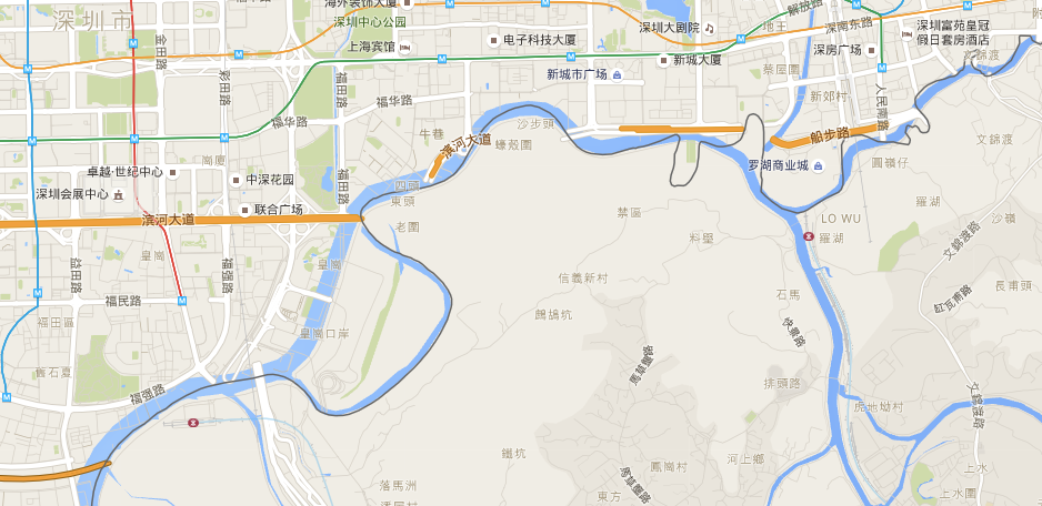China’s GPS Restrictions - Google Maps near the Hong-Kong-Shenzhen border. Credit: Google Inc. 