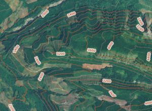 Contours-Meters overlaid on the Mapbox Aerial layer.