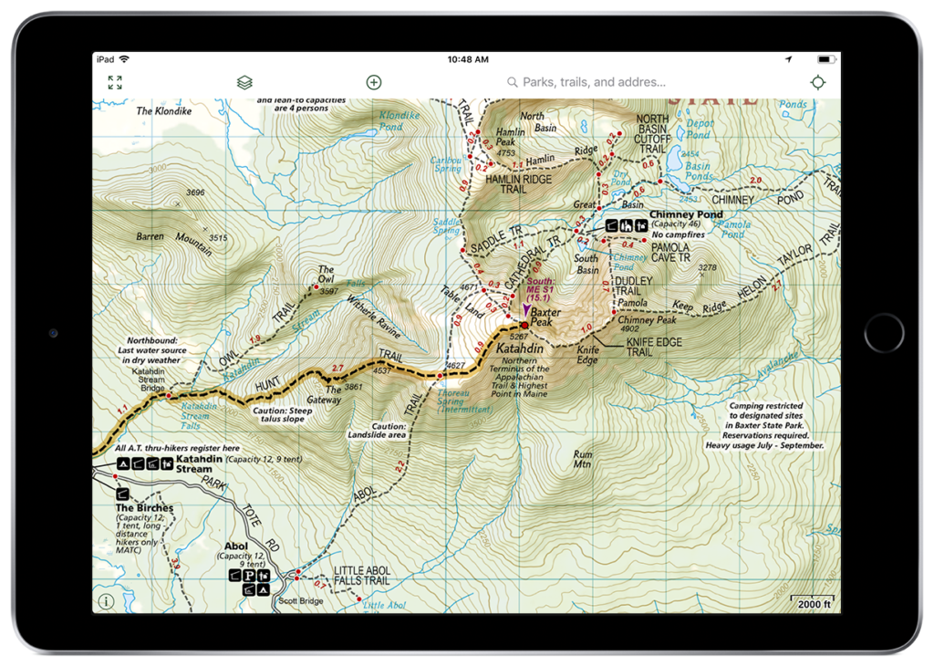 NatGeo Appalachian Trail map Gaia GPS layer of Mount Katahdin