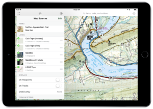 iPad NatGeo Appalachia Trail map sources on Gaia GPS