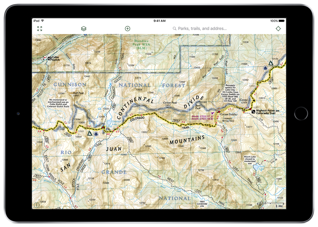 NatGeo Colorado Trail map details