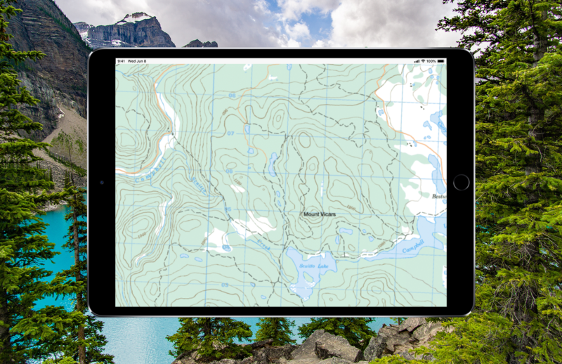 Topographic map of Canada, viewed on an ipad