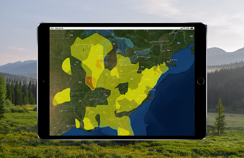 Air Quality Forecast map in Gaia GPS on an ipad.