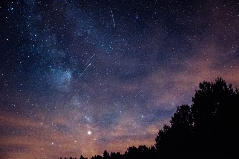 bright meteors streaking across a starry night sky 