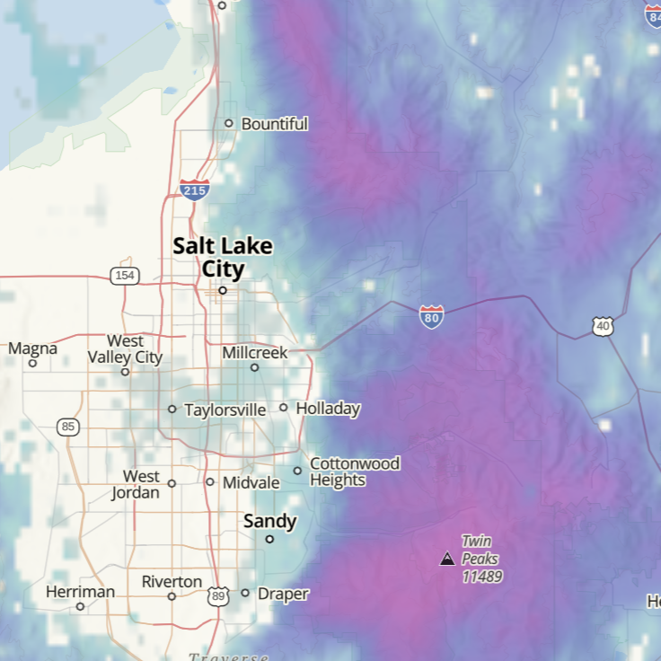 Snow depth overlay over Salt Lake City