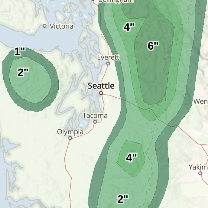 Snowfall 24-hour forecast over Seattle