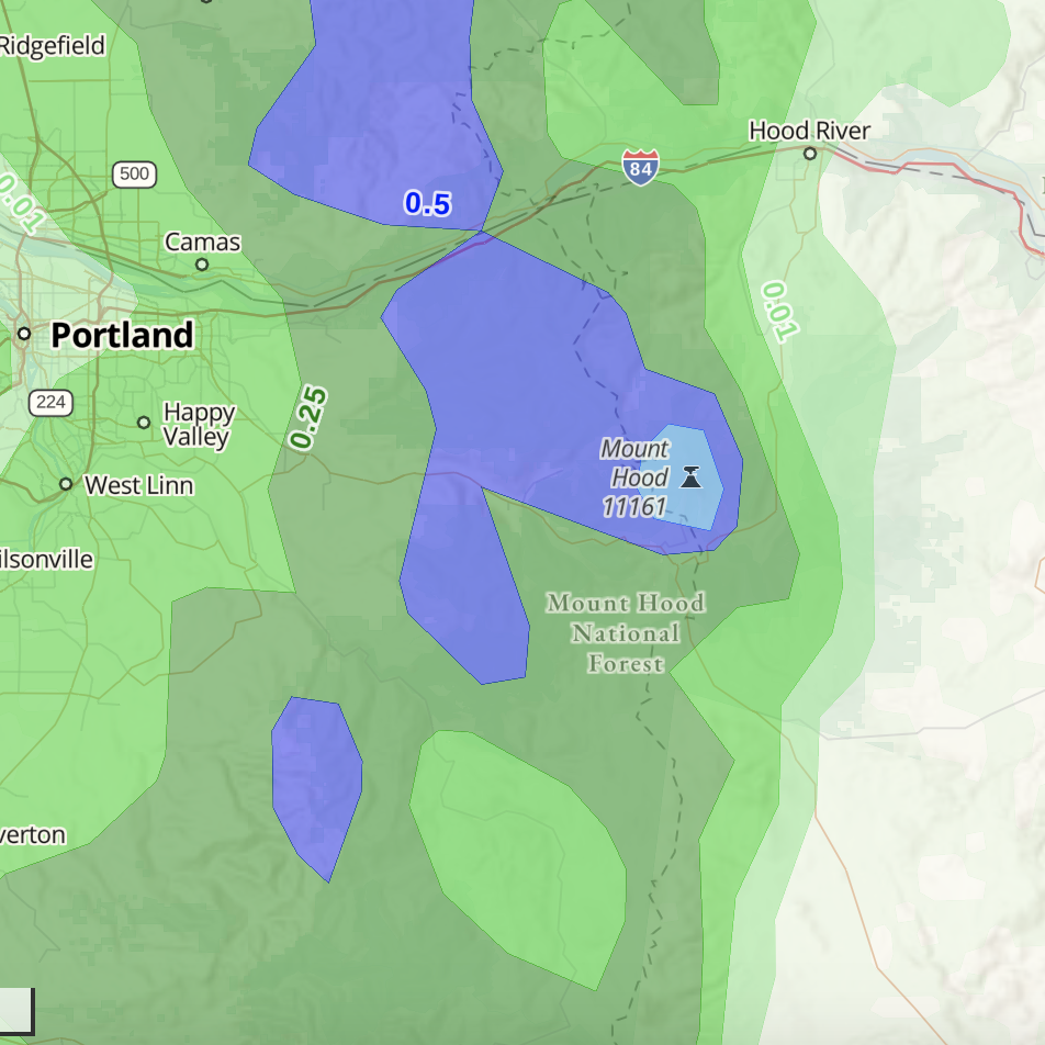 24-hour Precipitation Overlay over Mt Hood National Forest