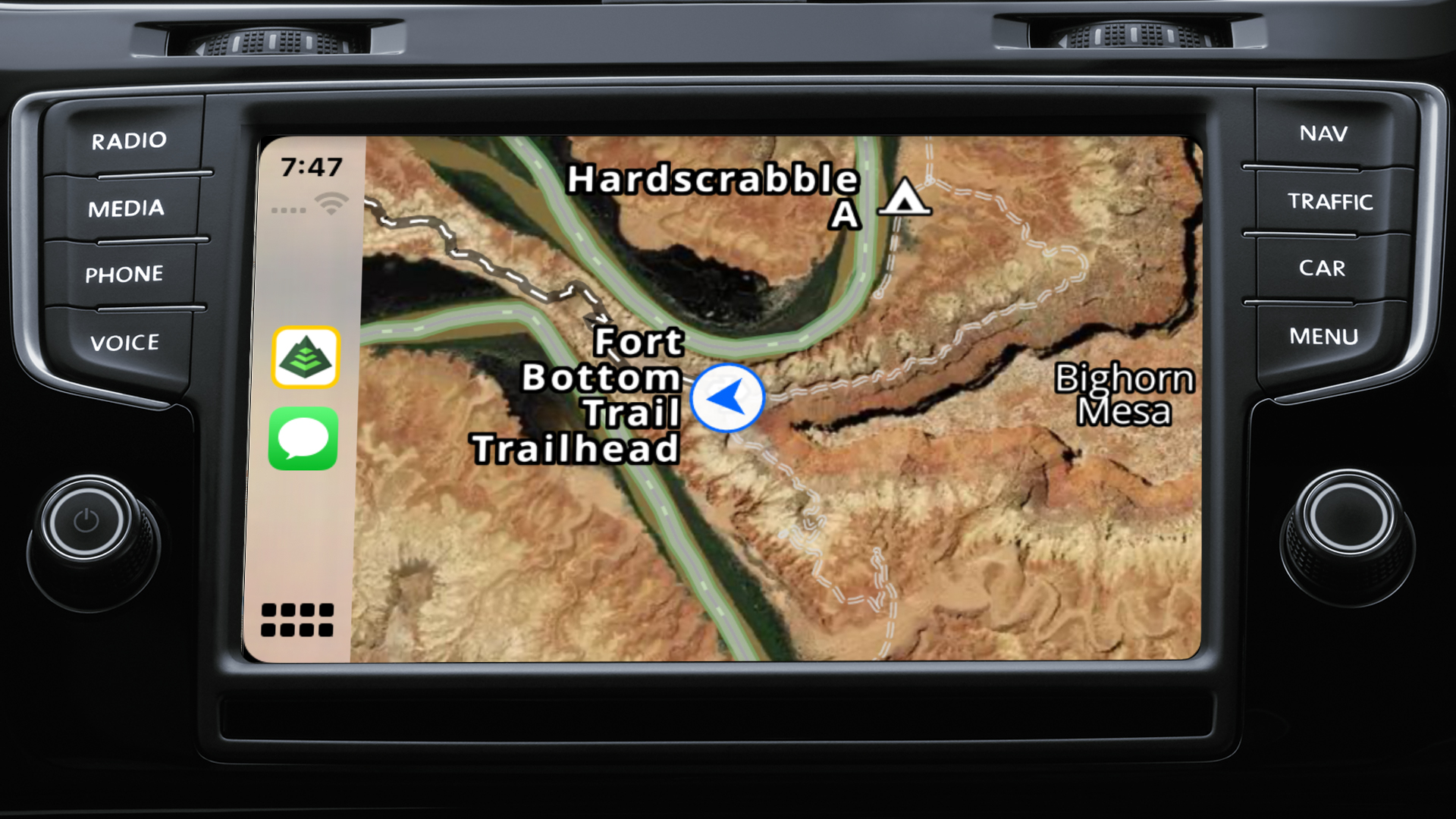 Dashboard navigation screen displaying  a satellite imagery map. 