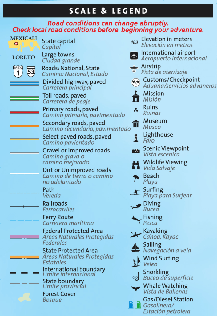 Map legend featuring different roads and symbols on the map.