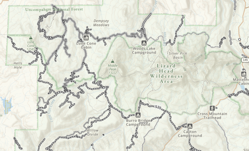 Motor Vehicle Use Map of Lizard Head Wilderness Area