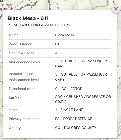 pop up description of trail usage regulations for Black Mesa - 661