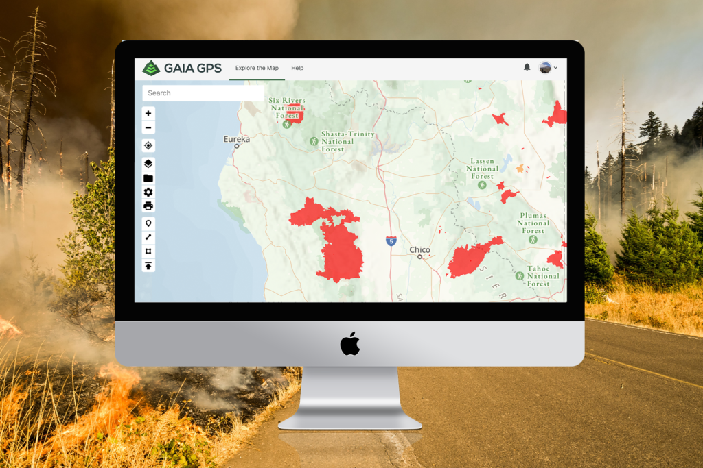 Current wildfire map showing large fire outside of Chico, California