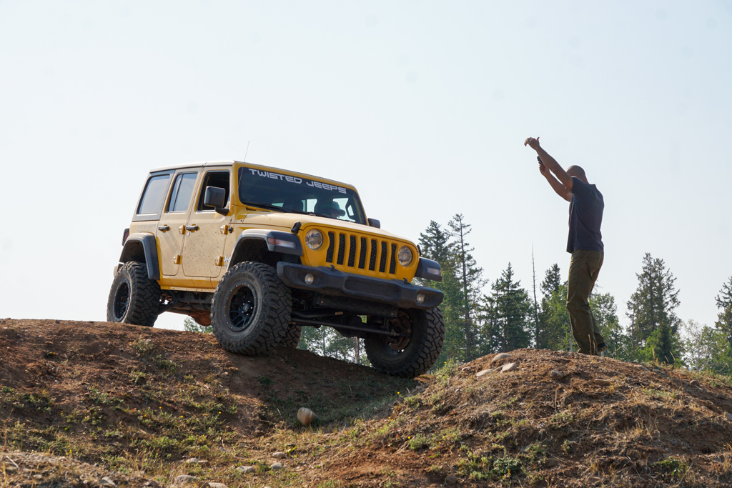 Jeep practicing offroading in a park