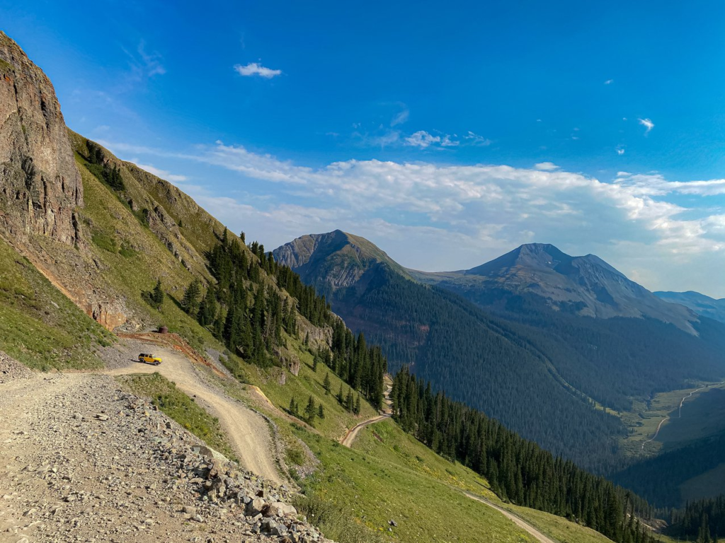 Yellow jeep offroading in the San Juans