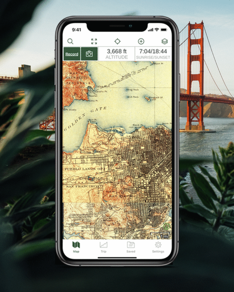 A gif shows maps from 1900, 1930, and present day of San Fransisco. Notably, the Golden Gate bridge is missing from the first two.