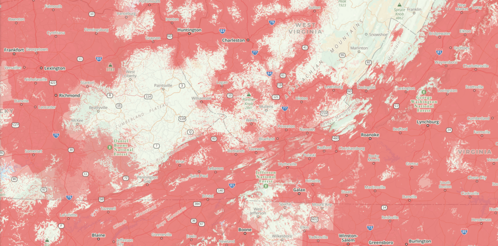 Screenshot of Cell Phone Coverage map.