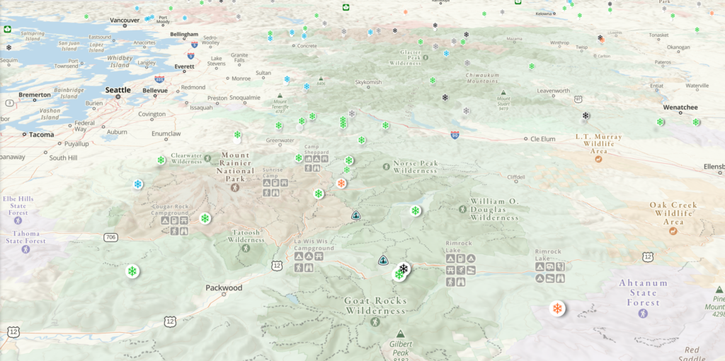 Screenshot of Snow Stations Daily map.