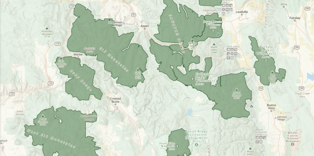 Screenshot of Wilderness Area map.