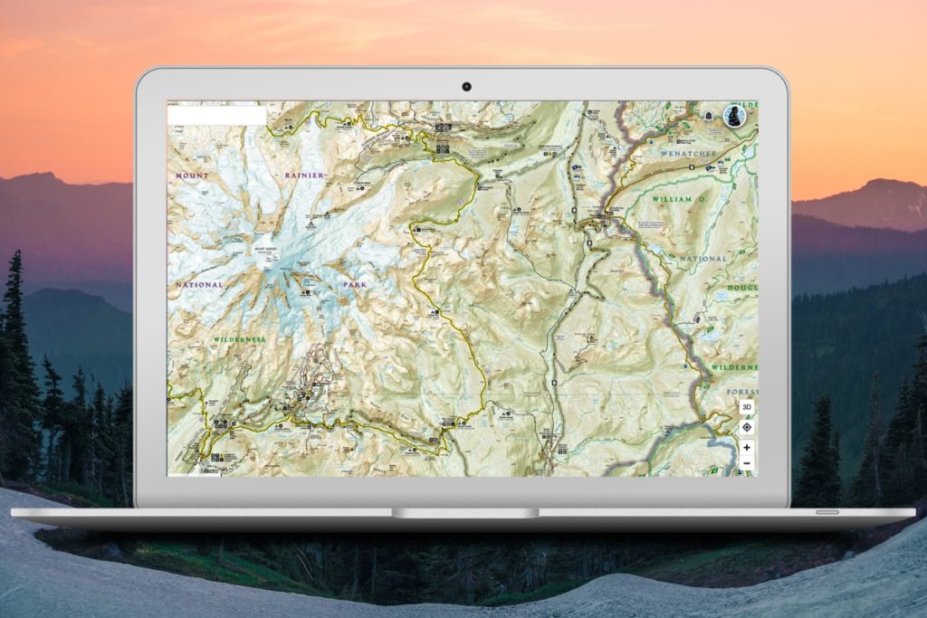 Screenshot of the Wonderland Trail Nat Geo Trails Illustrated map on a laptop.