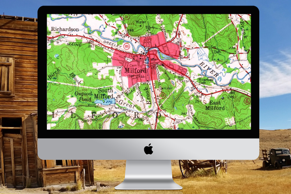 iMac screen displaying 1960 historic topo map