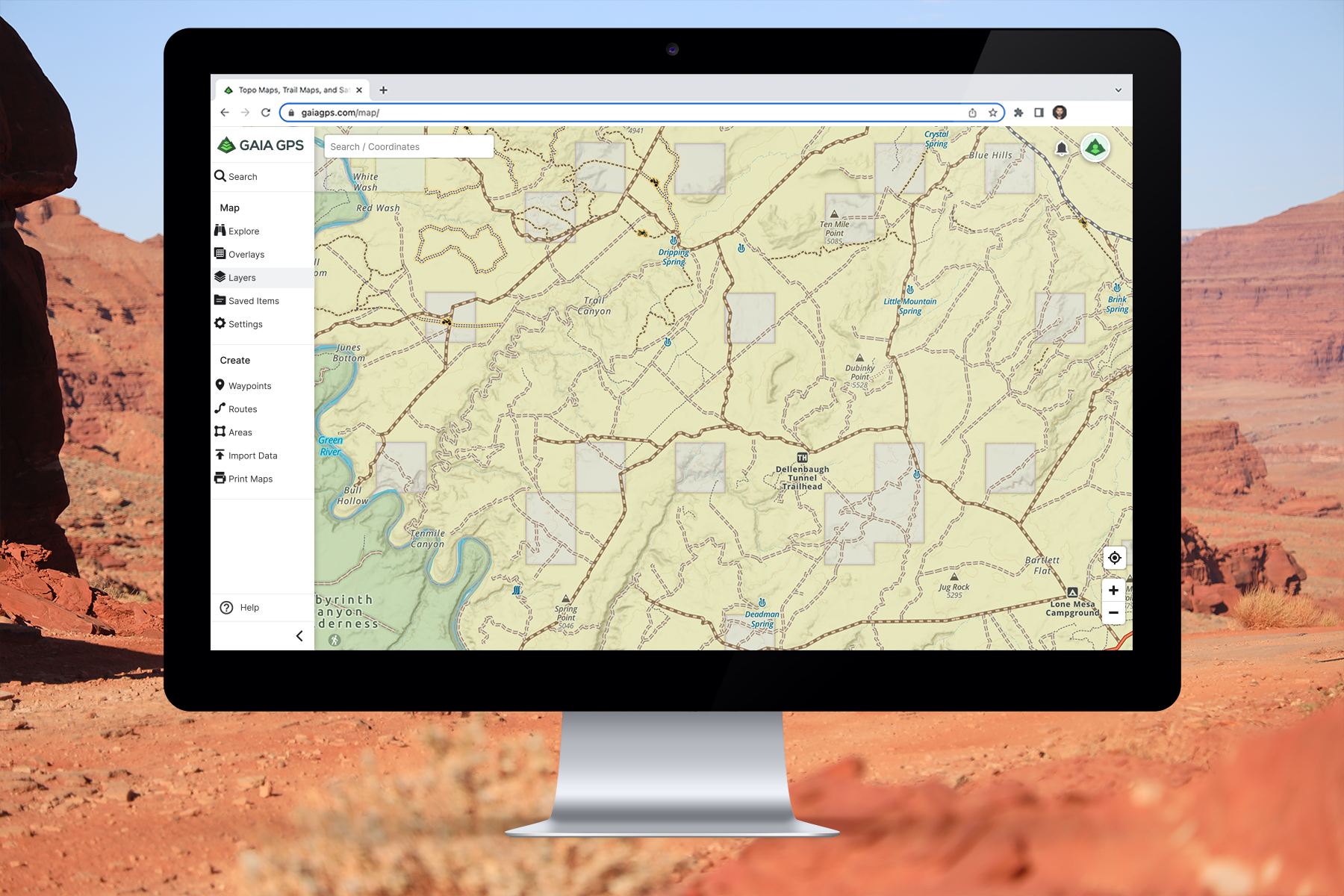 Gaia Overland map on the desktop.