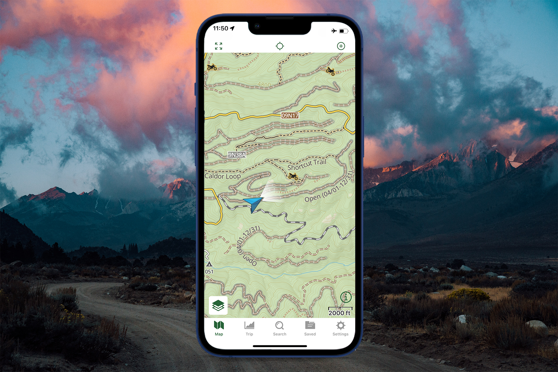 Gaia Overland map in the app.
