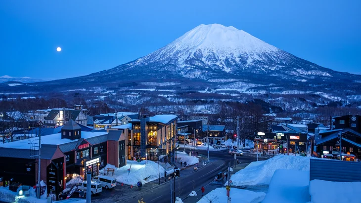 The snow-capped Mount Yotei, a dormant volcano in Niseko, Japan 