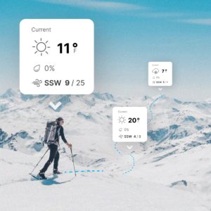 skier with weather bubbles around