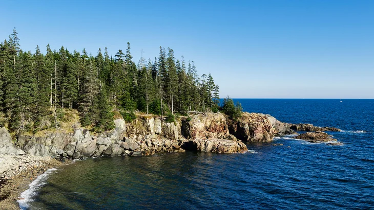 The rocky shores of Acadia National Park in Bar Harbor, Maine 